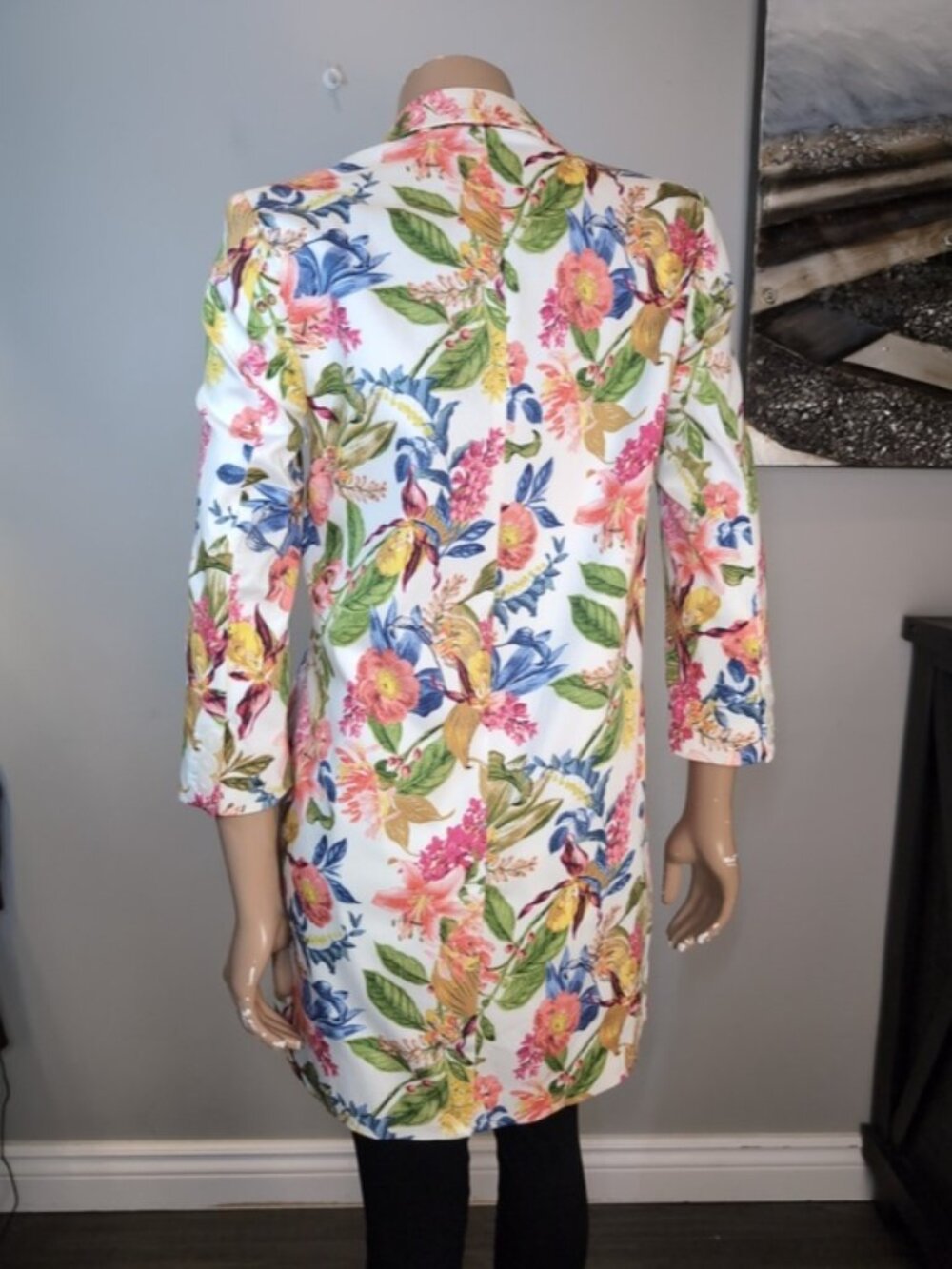 Jessica Floral Blazer Jacket Size 6 Cotton Tailored Mid Length Spring White - Picture 8 of 14